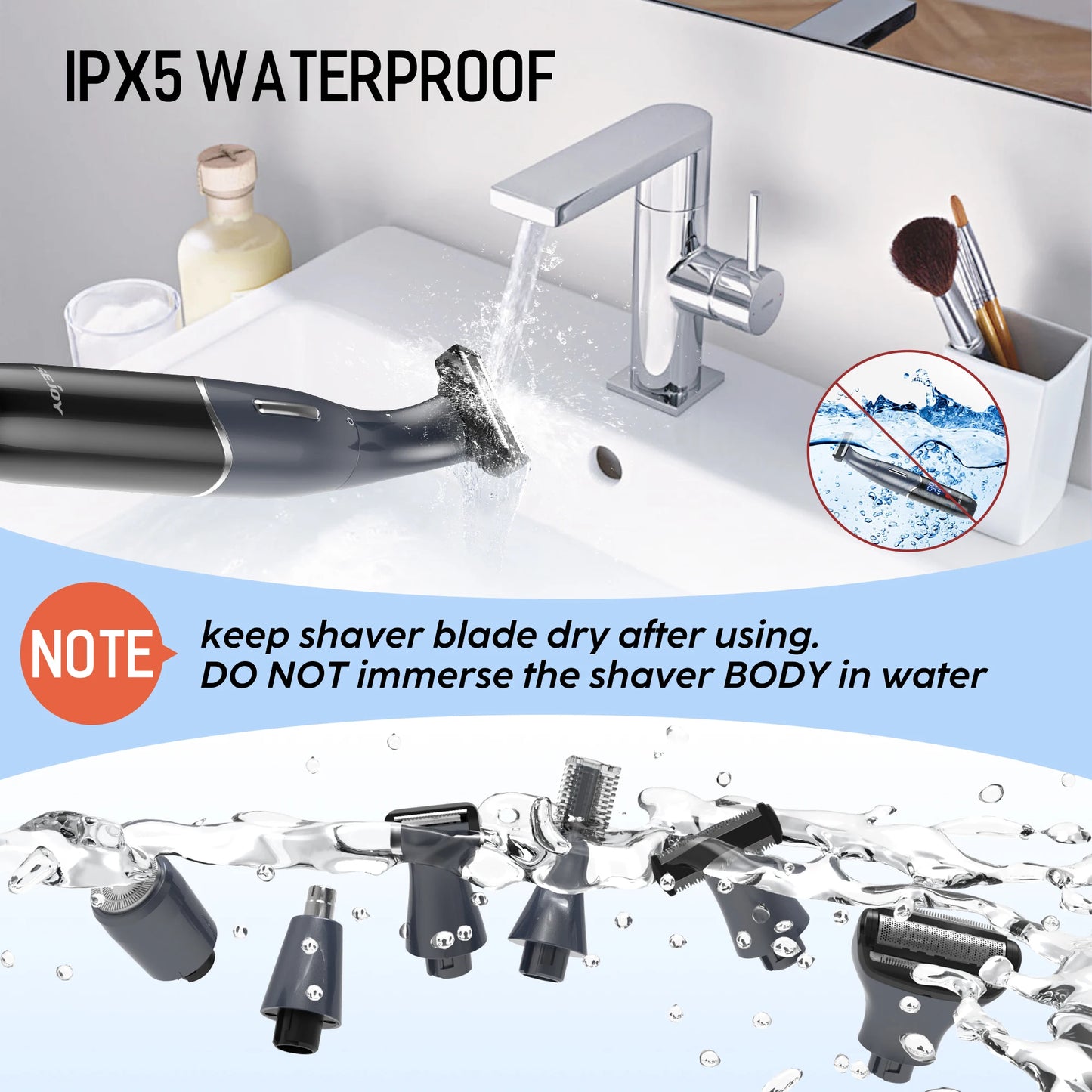 Sejoy 6 In 1 Body Hair Trimmer Kit Electric Beard Shaver Men&Women Nose Hair Trimmer Eyebrow Razor Portable Body Shaver IPX5