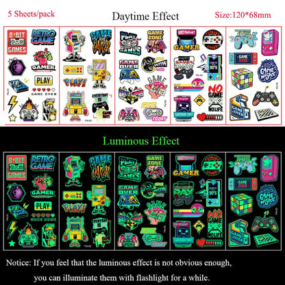 5 Sheets Luminous Tattoo Stickers Colorful Animal Mermaid Dinosaur Temporary Tattoos for Hand  Body Fake Tattoo Waterproof