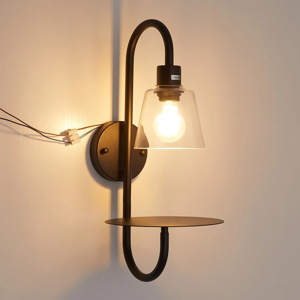 KOMORE Transparent Glass Lampshade Wall Light with Tray for Living Room, Hallway, Bedroom, Bathroom