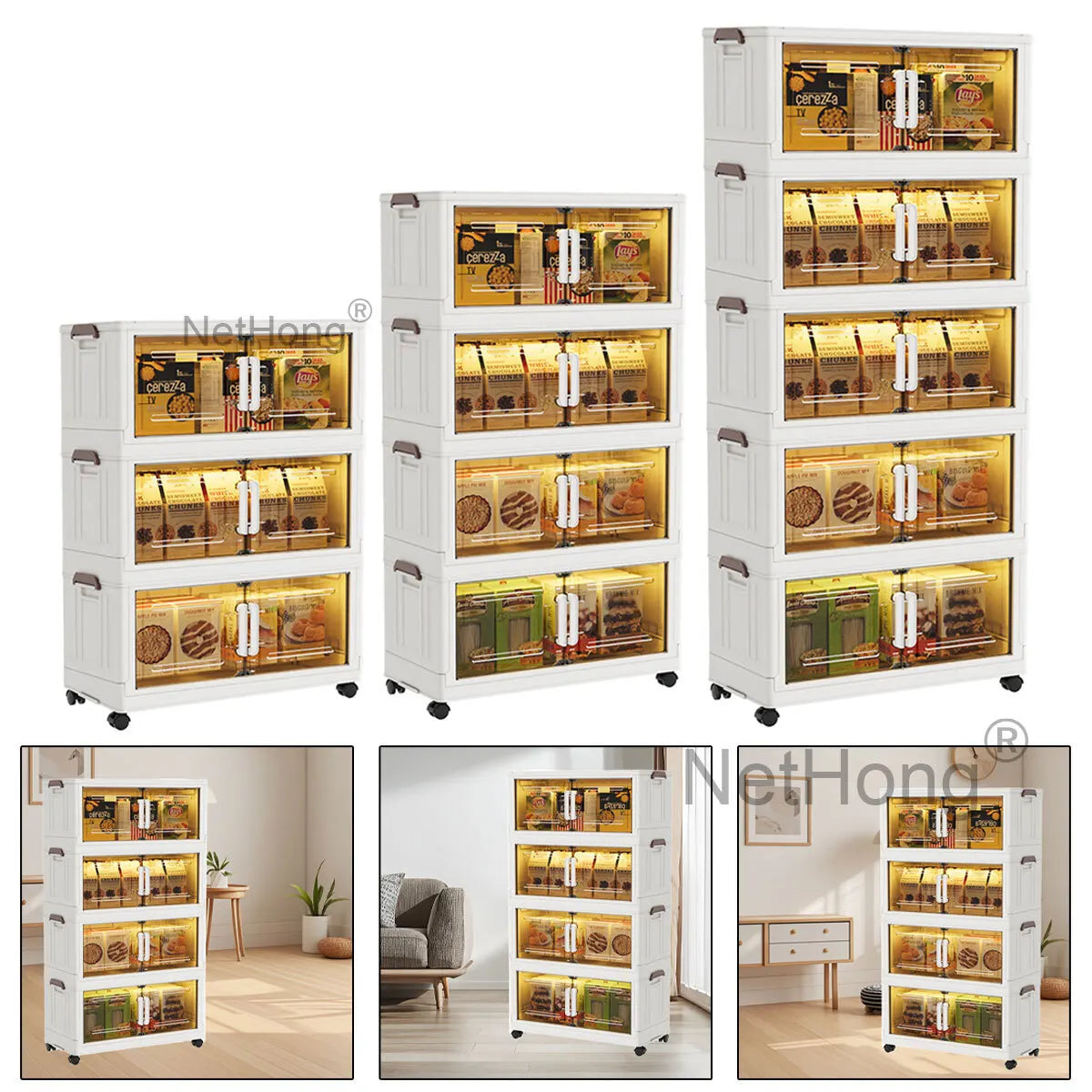 3/4/5 Tier Stackable Foldable Storage Organizer Folding Closet Bins With Lid&Wheels