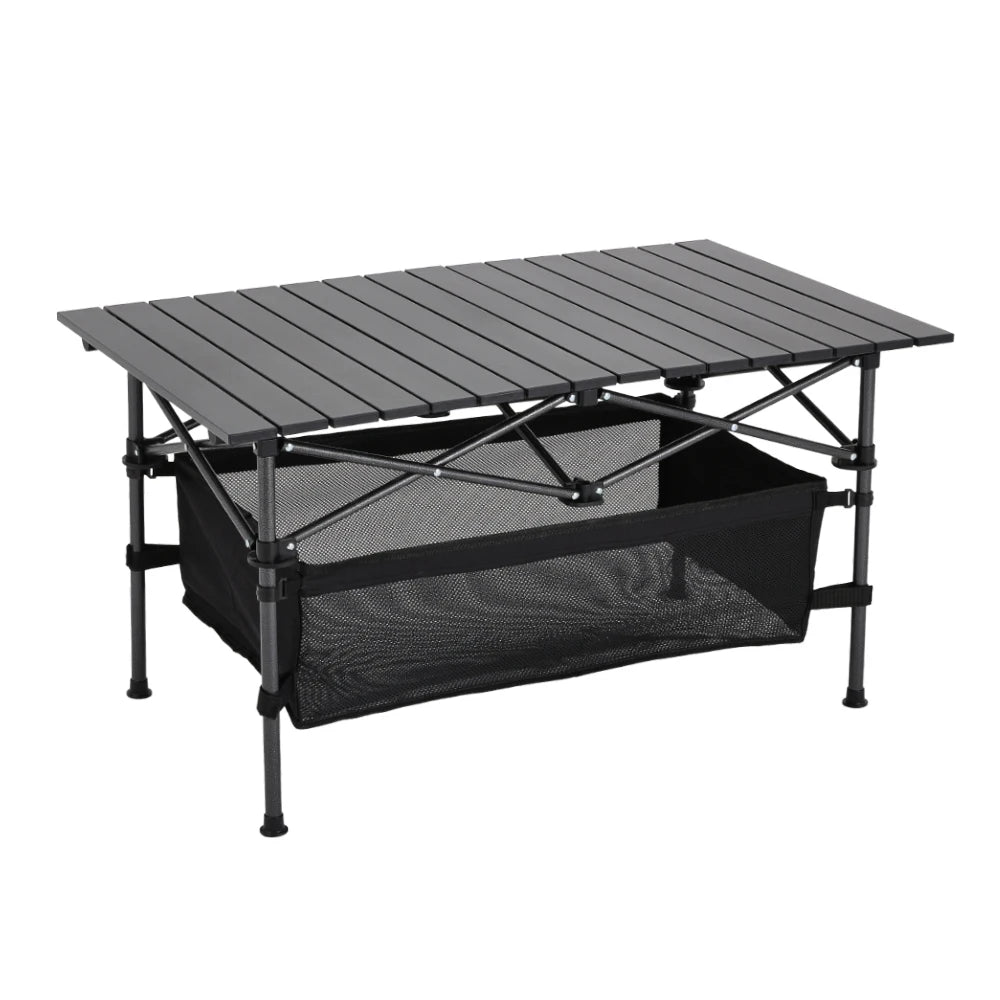【Breeins】Aluminum Roll-Top Foldable Camp Table with Mesh Shelf