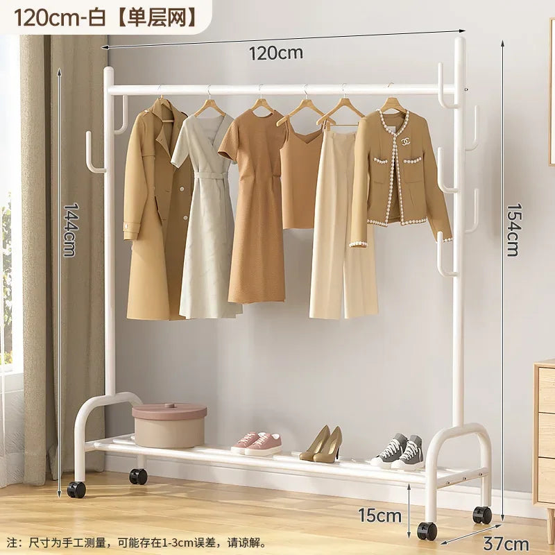 Aesthetic Golden Clothes Rack Metal Balcony Nordic Wheels Clothes Rack Floor Bedroom Burro Ropa Perchero Hallway Furniture