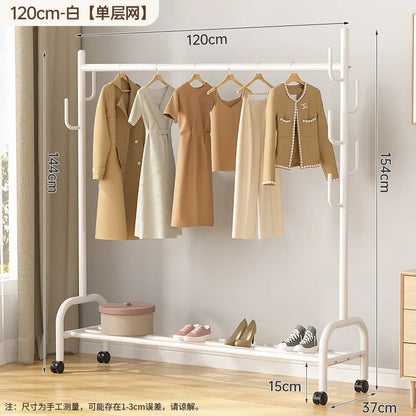 Aesthetic Golden Clothes Rack Metal Balcony Nordic Wheels Clothes Rack Floor Bedroom Burro Ropa Perchero Hallway Furniture