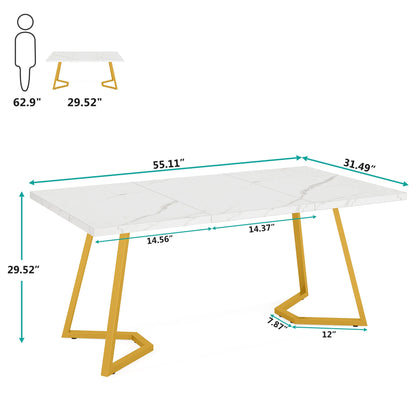 Tribesigns 63-Inch Rectangular Dining Table for 4 to 6, Modern Kitchen Table with Faux Marble Table Top, White Dinner Tables