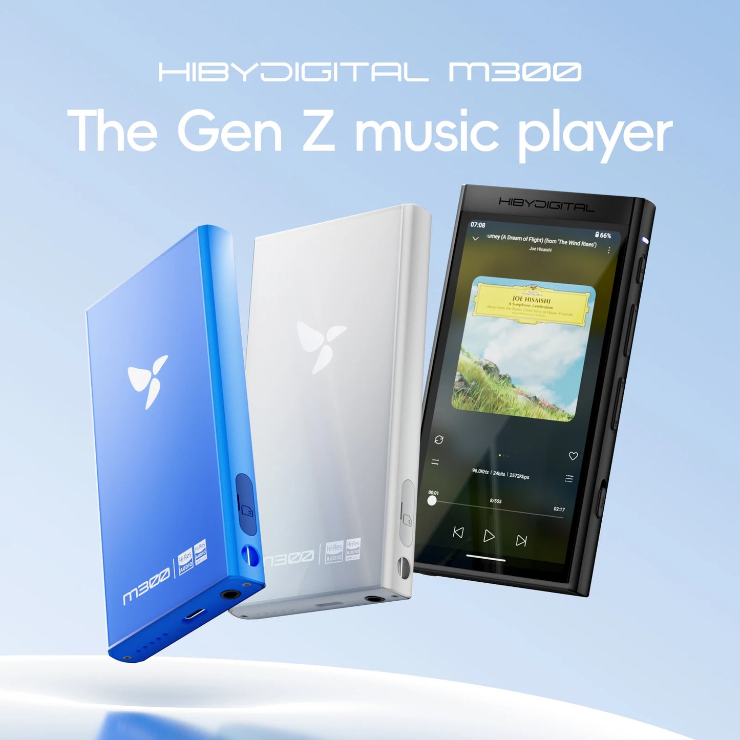 HiBy Digital M300 Android 13 Music Player MP3 HiFi Audio Bluetooth WiFi DSD256 FM Radio Dual Mic Built-in Speaker IPS 29hr 128GB