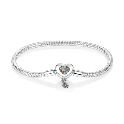 925 Sterling Silver Charm Bracelet - Leaf, Clover, Butterfly & Heart Design | 17-20cm Adjustable