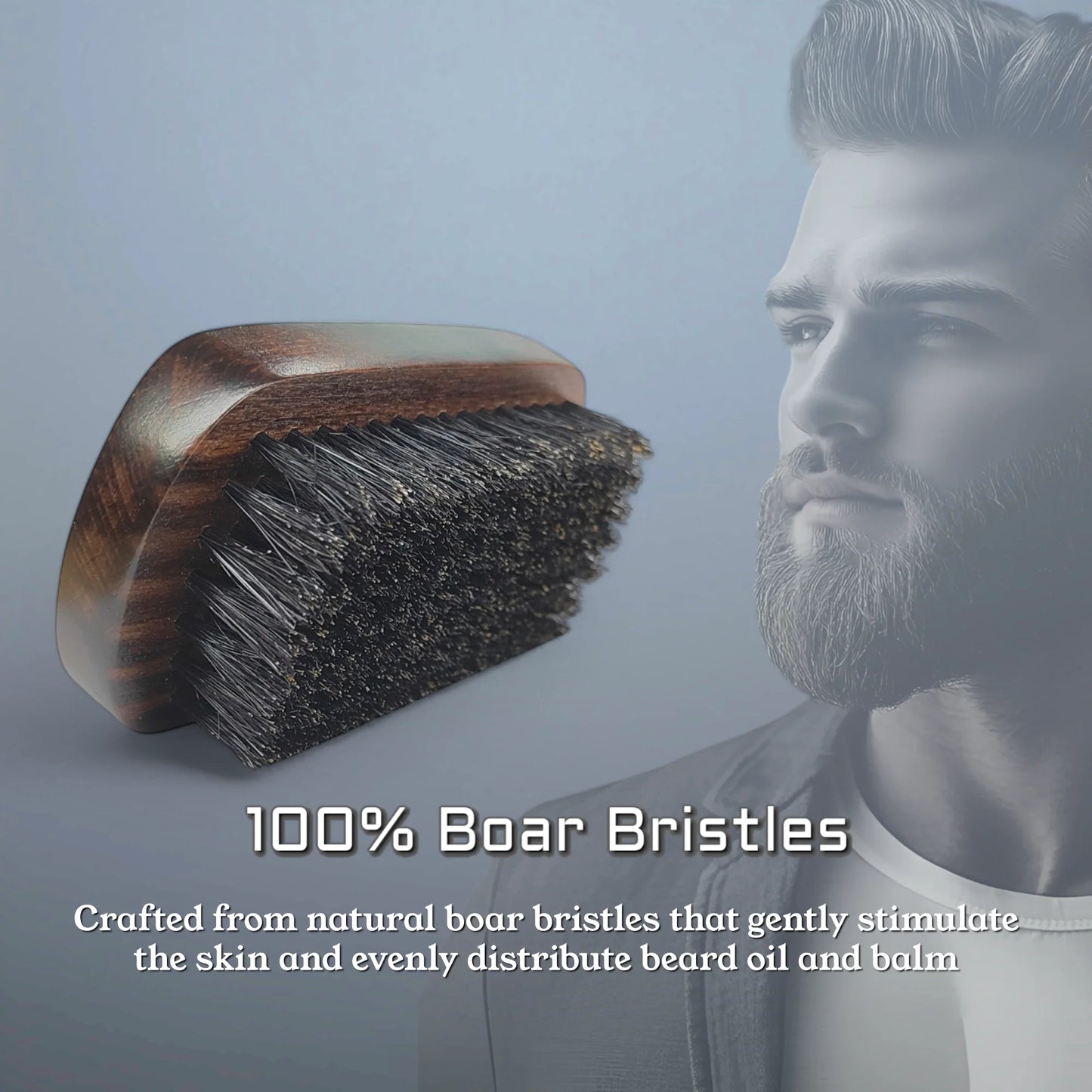 Gracemen Premium Dark Retro Beard Brush Oval Facial Brush for Men - 100 % Boar Bristle and Old-Styled Wooden Handle Hair Comb