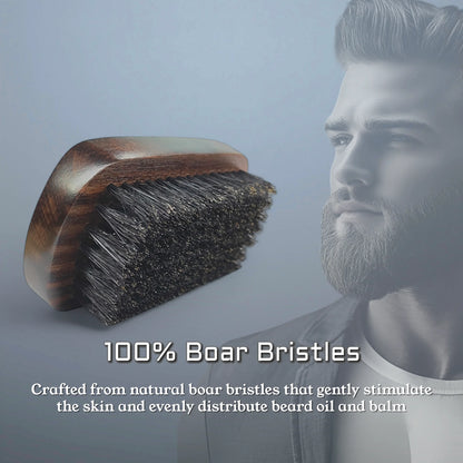 Gracemen Premium Dark Retro Beard Brush Oval Facial Brush for Men - 100 % Boar Bristle and Old-Styled Wooden Handle Hair Comb