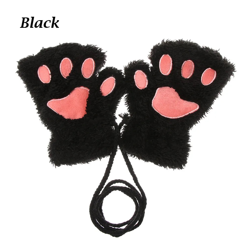 1Pair Winter Fluffy Cat Paw Children Gloves Cute Fingerless Warm Plush Mittens Fashion Warm Lovely Gloves for Girls 9 Colors