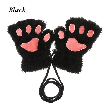 1Pair Winter Fluffy Cat Paw Children Gloves Cute Fingerless Warm Plush Mittens Fashion Warm Lovely Gloves for Girls 9 Colors