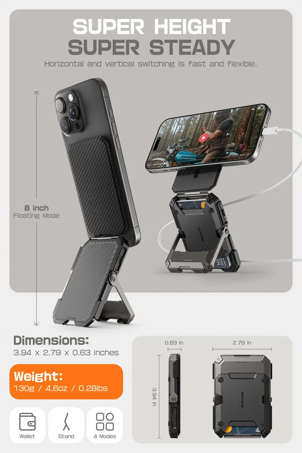 SUPCASE Magnetic Tripod Phone Stand Credit Card Holder for iPhone 16/15/14/13/12 Adjustable Phone Stand Compatible with MagSafe