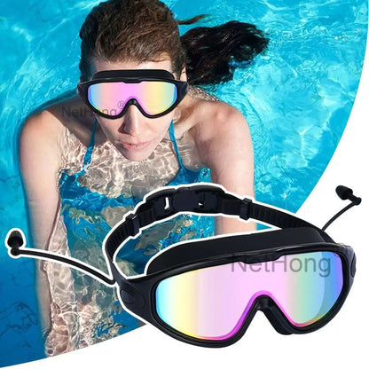 Anti Fog Swimming Goggles UV Glasses Adjustable Earbuds Adult Eye Protect~