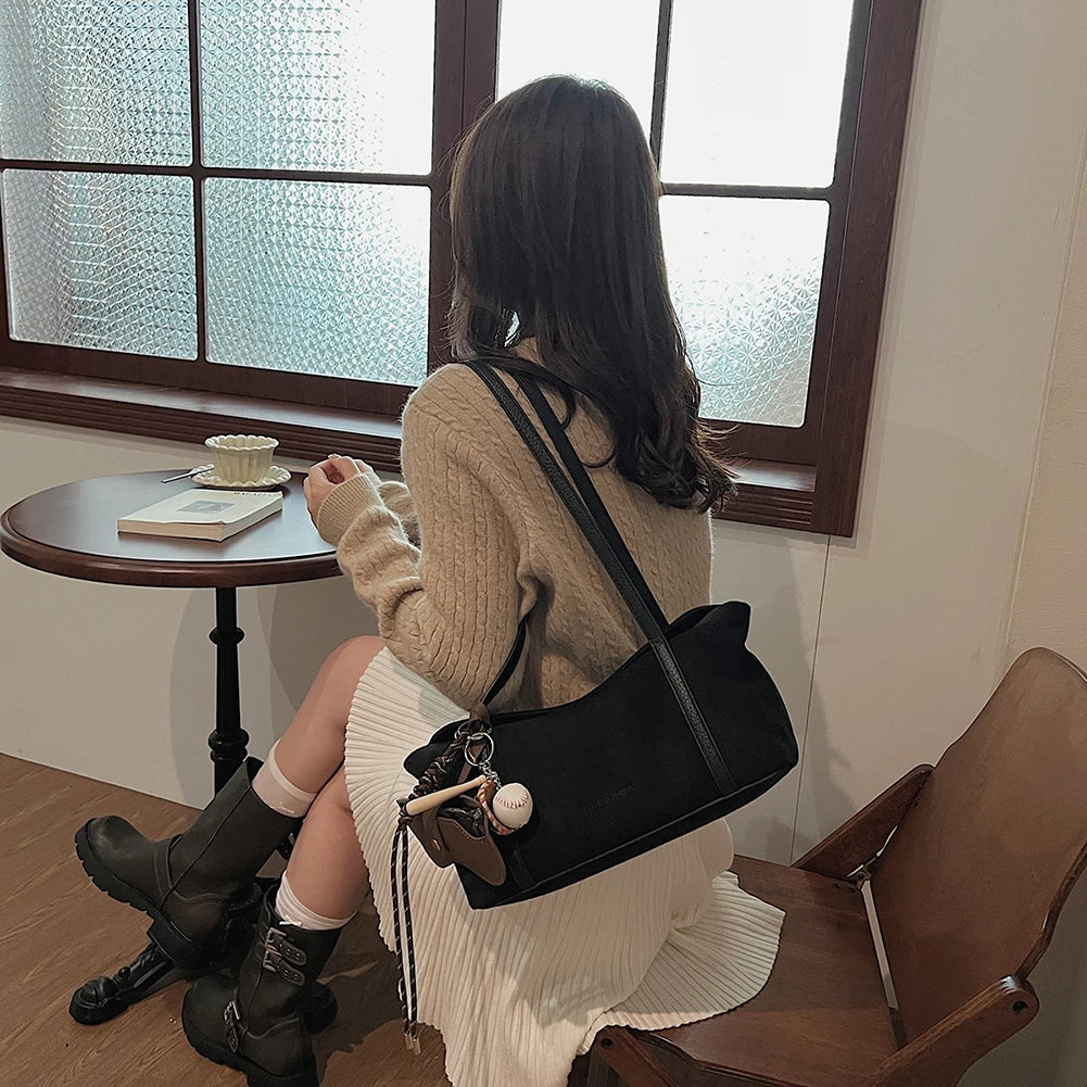 Autumn and Winter Vintage Women's Bag Suede Shoulder Bag Luxury Designer Top Handle Clutch Bag Purse for Women Retro Handbags