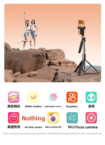 4-Axis Phone Selfie Stick Tripod 360° Anti-Shake 1.85m Extendable - 20m Bluetooth Remote for Vlog Live Streaming Travel