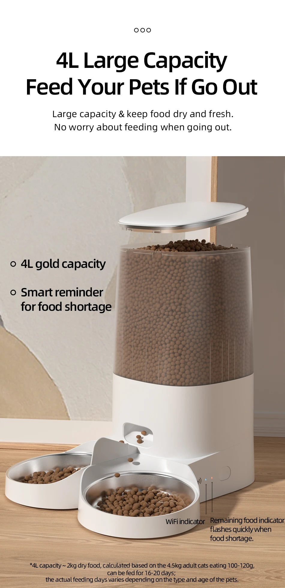 ROJECO WiFi Smart Pet Feeder — Automatic Cat & Dog Food Dispenser with App Control