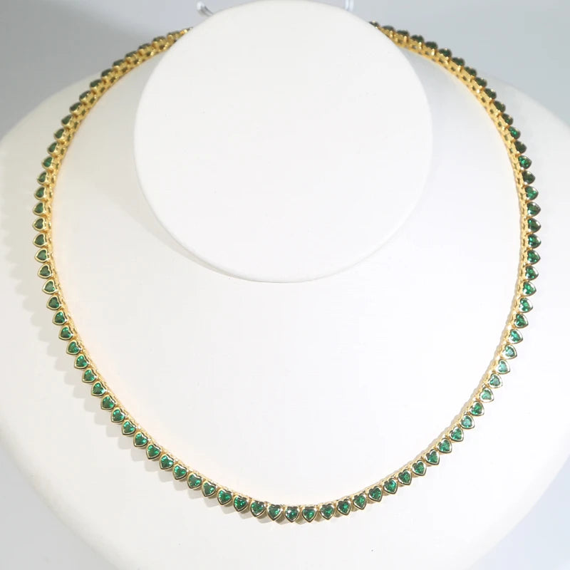 Green White CZ Bezel Heart Shaped Tennis Chain Choker Necklace For Women Geometric Classic Luxury Jewelry