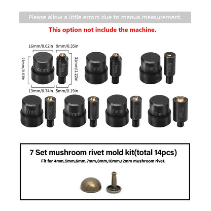WUTA Manual Button Installation Tool Mute Punching Mushroom Rivets, Eyelet Hand Pressing (without /with Machine) DIY Craft Tools