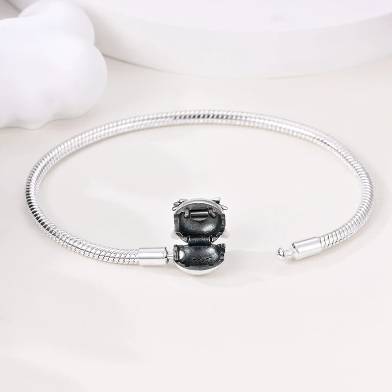 925 Sterling Silver Charm Bracelet - Leaf, Clover, Butterfly & Heart Design | 17-20cm Adjustable