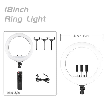 SH 18 Inch Knob Ring Light LED Selfie Video Lamp With Tripod Stand Phone Clip For YouTube Live Lighting Photo Photography Studio