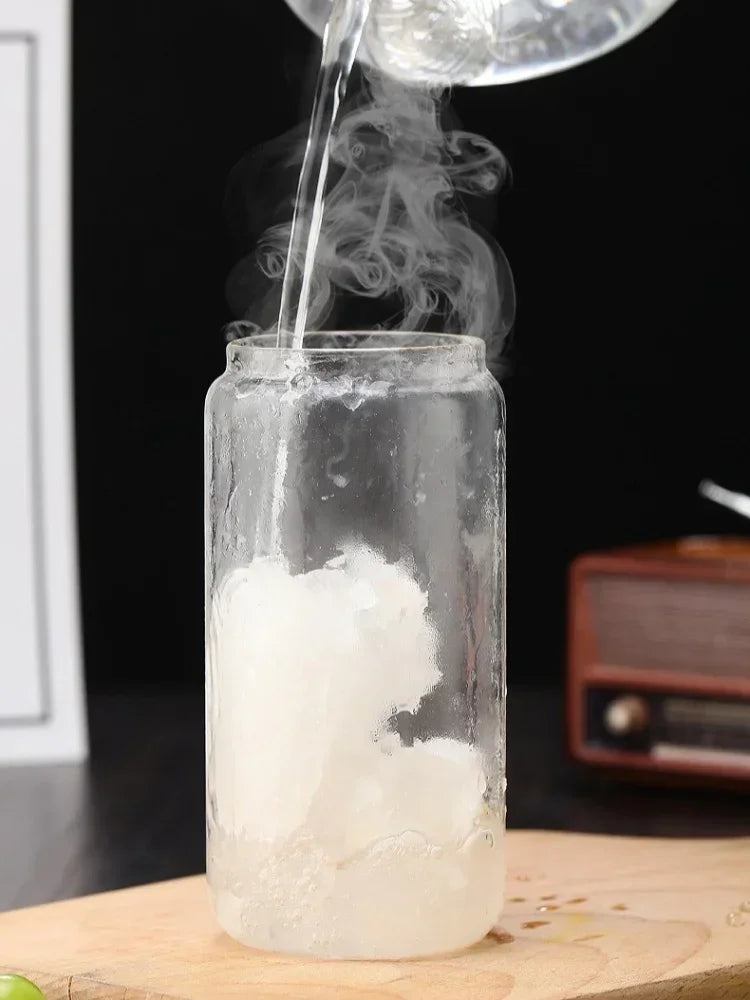 Glass Straw Cup with Dustproof Wooden Lid Heat-resisting Transparent Glass Bottle Breakfast Cola Milk Drinking Cups Holiday Gift