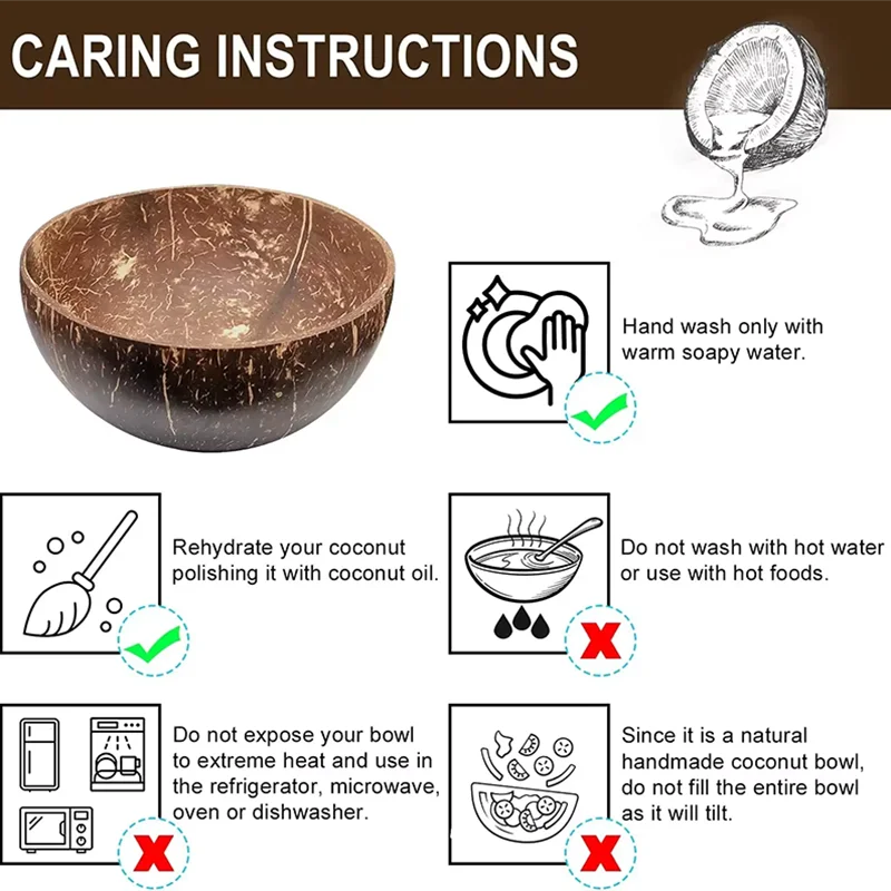 Coconut Bowls For Serving Dishes Wooden Salad Wood Reusable Bowl Serving Utensils Natural Coconut Shell Bowls Breakfast Party