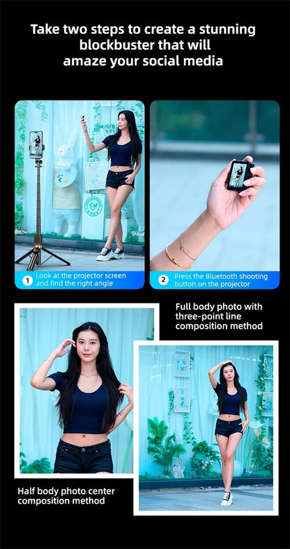 Wireless Selfie Stick Tripod Stand with Remote and Small Screen Casting Selfie Monitor for Smartphone Selfie Live Streaming