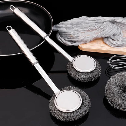 Edelstahl-Drahtbürste mit langen Griffen, Küchenersatz, Stahlwolle-Drahtkugelbürste, Geschirrspülbürste, Spülbecken-Arbeitsplattenreinigung