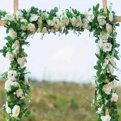2.2M Artificial Rose Vine with 10 Blooms White pink  Faux Floral  Hanging Decor for Wedding Indoor Durable Plastic Plant