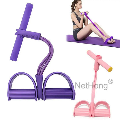 4 Tube Tension Rope Puller Pedal Ankle Exerciser Abdominal Elastic Fiess~
