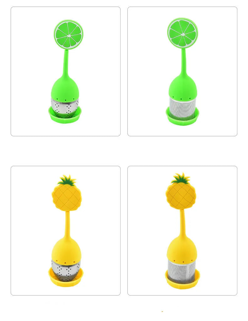 Silicone Handle Tea Infuser Stainless Steel Tea Ball Filter Teapot Cha Coffee Strainer Creative Lemon Orange Shape Spice Sieve