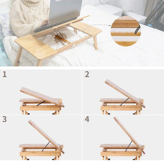 Bamboo Laptop Desk Stand Large Folding Bed Table Adjustable Portable Office Desk