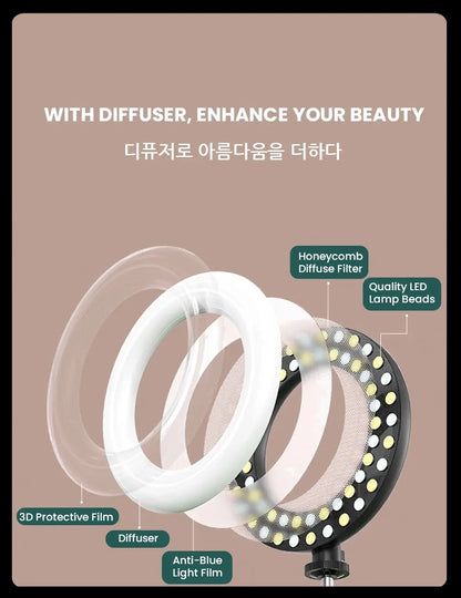 Desk Ring Fill Light 16cm Dimmable LED Ring Light with Tripod Stand Angle Adjustable USB Interface for Video Live Stream Makeup