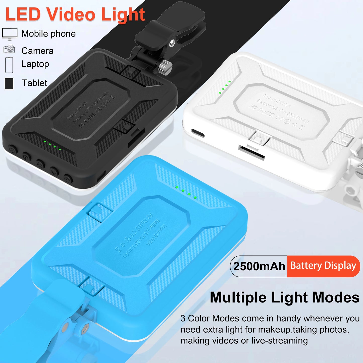 New Selfie Light, 60 LED Phone Light Fill Light 7 Modes Output Video Lamp Kit Dimmable 2500K-6500K Bi-Color Panel Light CRI 97+