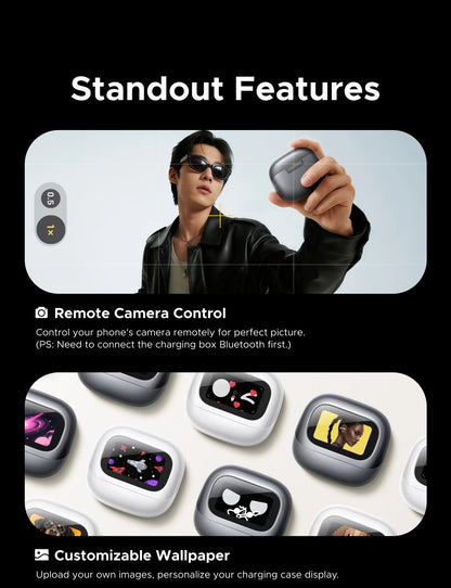UGREEN Lightbuds Semi-open Adaptive Active Noise Cancellation ANC Wireless Bluetooth Earphones With LCD Full Color Smart Screen
