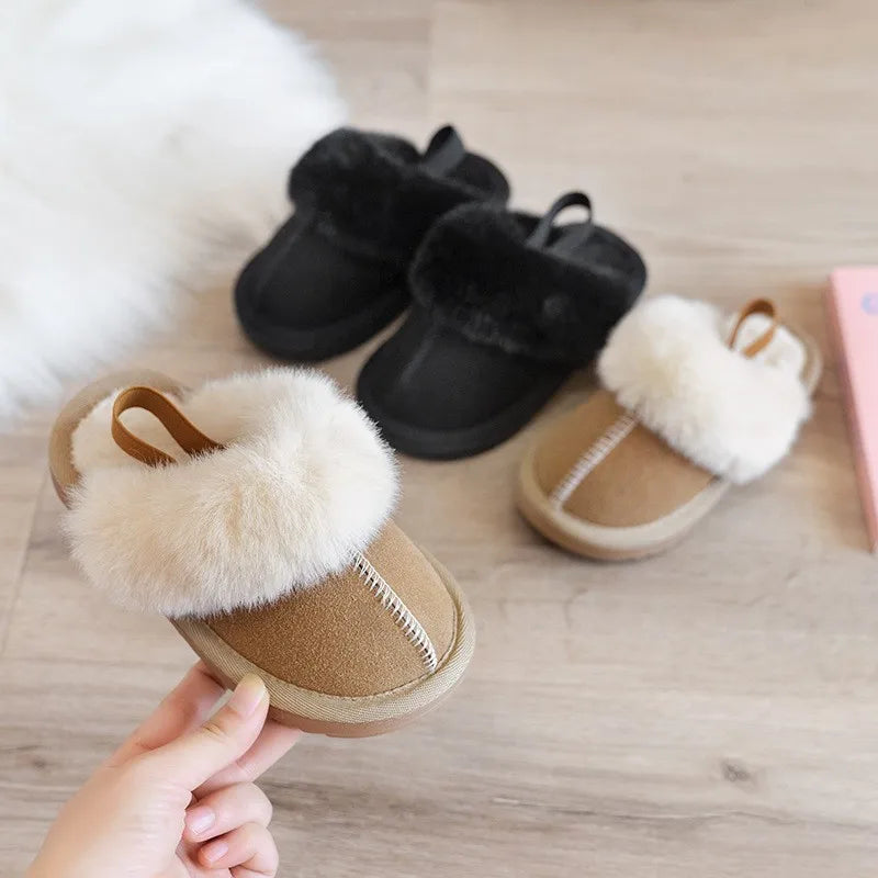 Kids Winter Slippers - Luxury Fur Lined Non-Slip Indoor Boots for Boys & Girls