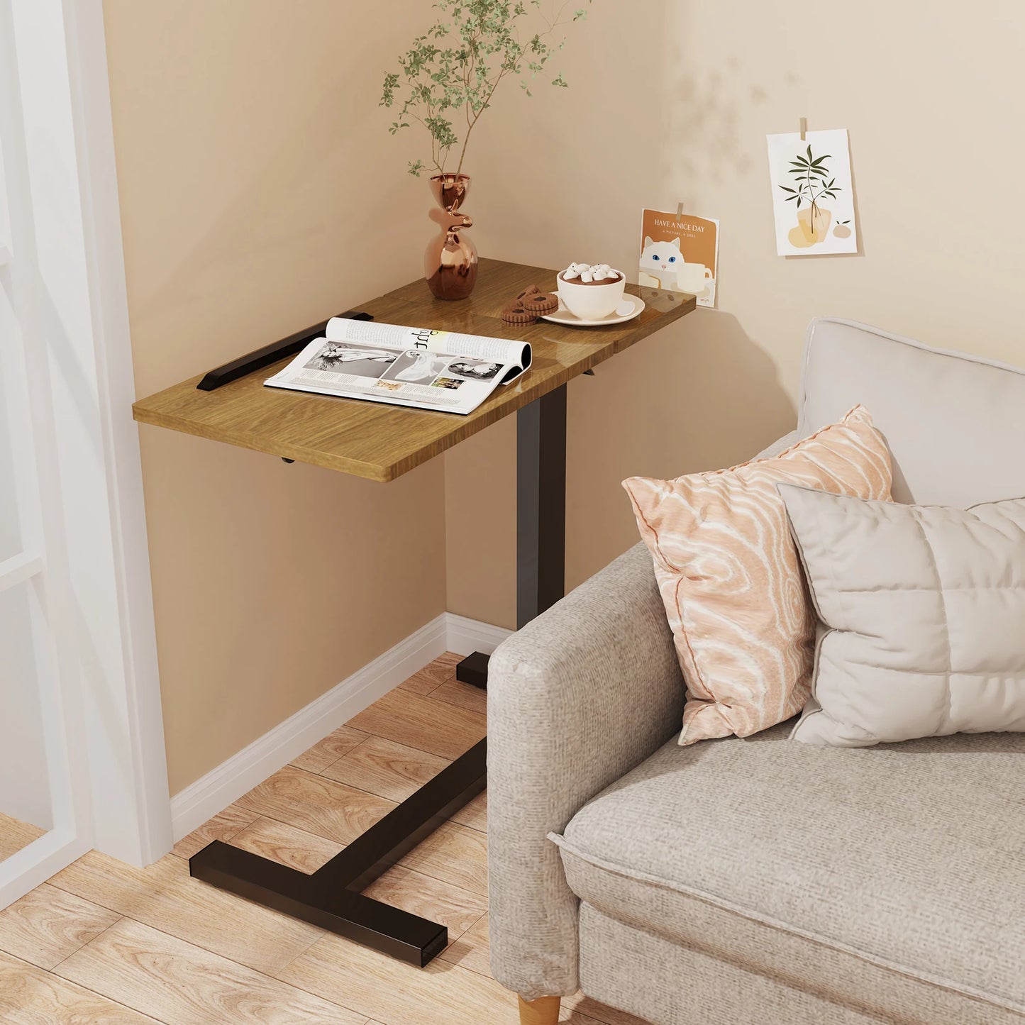 Height Adjustable Tilt Overbed Bedside Table Rolling Sofa Laptop Table Folding Tilting for Medical Hospital Home