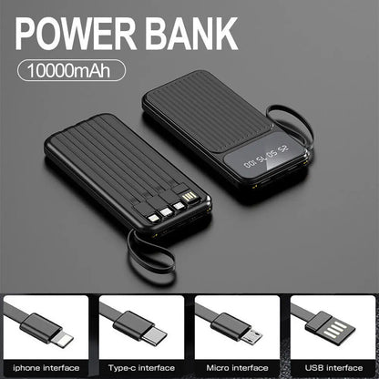 10000Mah Power Bank Pack 4 Cables Fast Charger External Battery For Mobile Phone