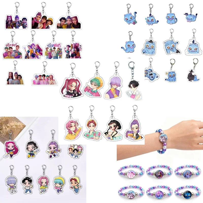 Kpop Demon Hunter Birthday Keychains Kpop Demon Hunter Party Favors Keyring Huntrix Fans Concert Hanging Pendant Party Supplies