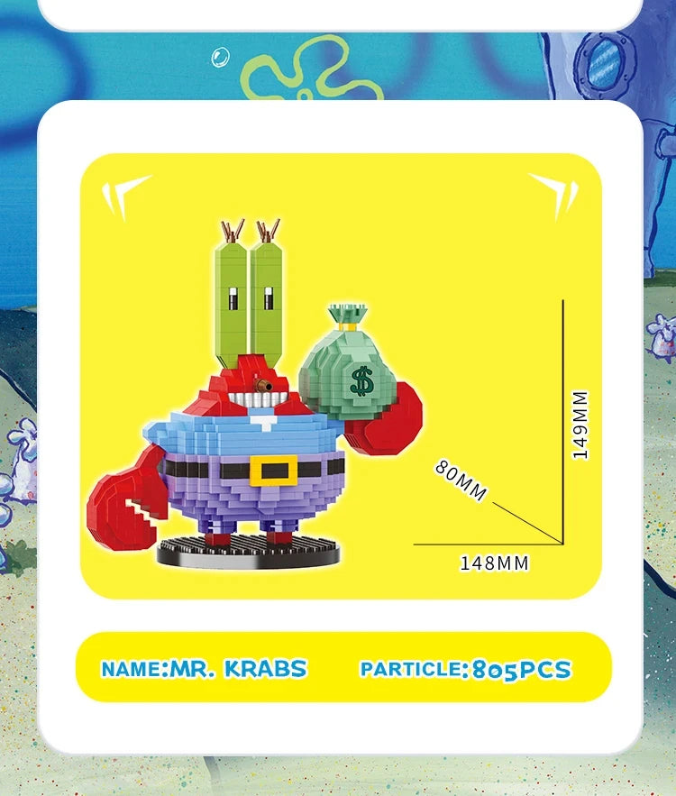 Spongebob Cartoon Krusty Krab Restaurant Building Blocks Creative Canteen Scenes Model Bricks Desktop Ornaments Toy For Kid Gift