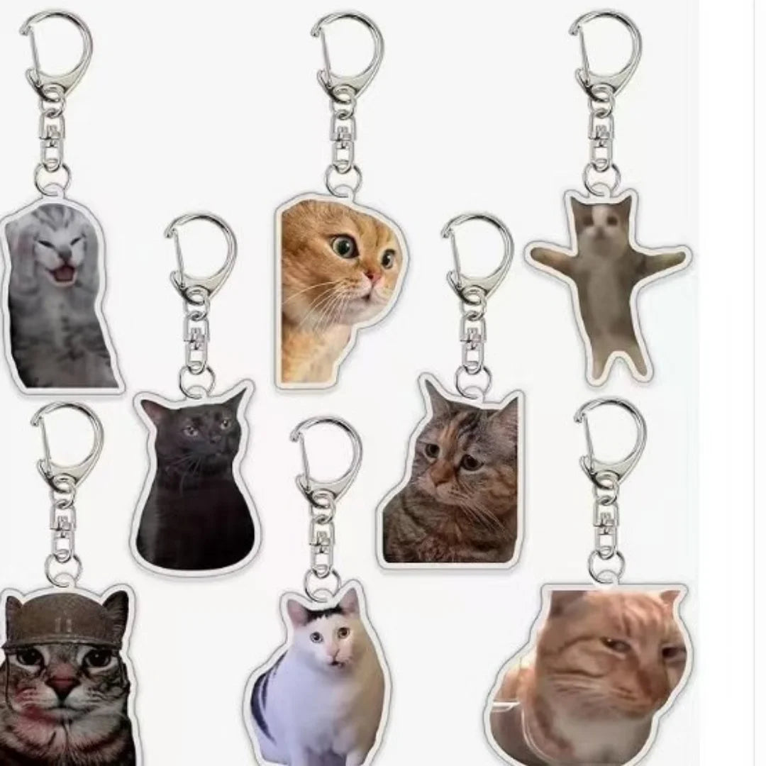 Huh Cat Keychain Meme Keychain  Fanny Cat Keyring Talking Cats Confused Cat Pandant Cute Gift