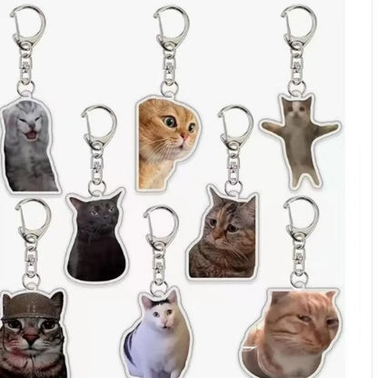 Huh Cat Keychain Meme Keychain  Fanny Cat Keyring Talking Cats Confused Cat Pandant Cute Gift