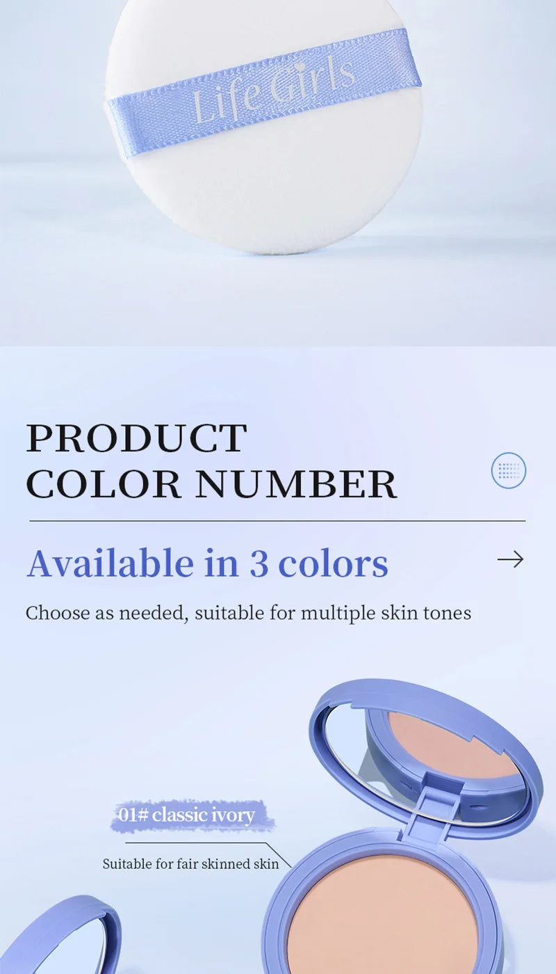 Life Girls Skin Tone Waterproof, Sweat-Proof Powder, Naturally Brightens, Conceals Concealer, Soft and Smooth, Natural and Transparent, Transparent Makeup, Self-Puff