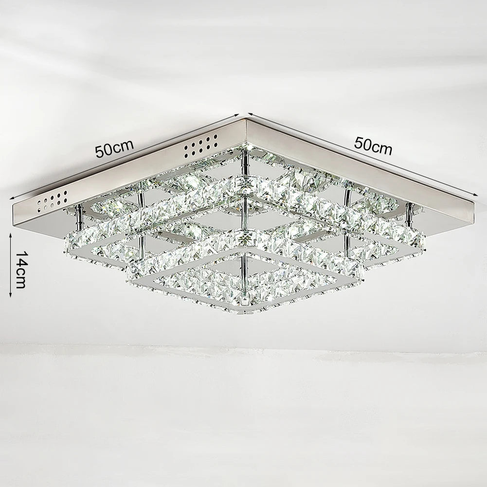 KOMORE Square Multiple-size Glamourous Crystal LED Ceiling Light, Cool White / Stepless Dimming for Office, Living Room, Bedroom