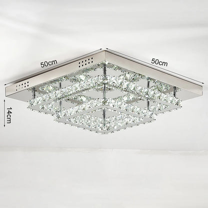 KOMORE Square Multiple-size Glamourous Crystal LED Ceiling Light, Cool White / Stepless Dimming for Office, Living Room, Bedroom