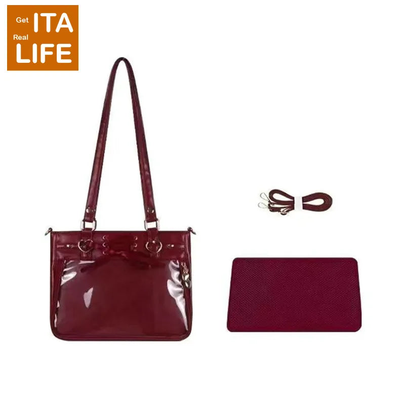 Italife Small Red Ita Bag Crossbody with Ribbon Women Kawaii Clear Cute Shoulder Bag Student Girl Heart Ita Bag with Insert H202
