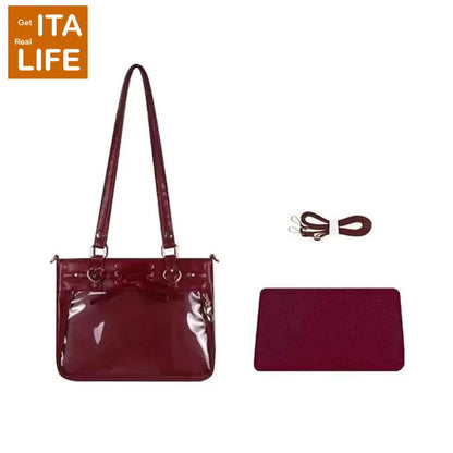 Italife Small Red Ita Bag Crossbody with Ribbon Women Kawaii Clear Cute Shoulder Bag Student Girl Heart Ita Bag with Insert H202