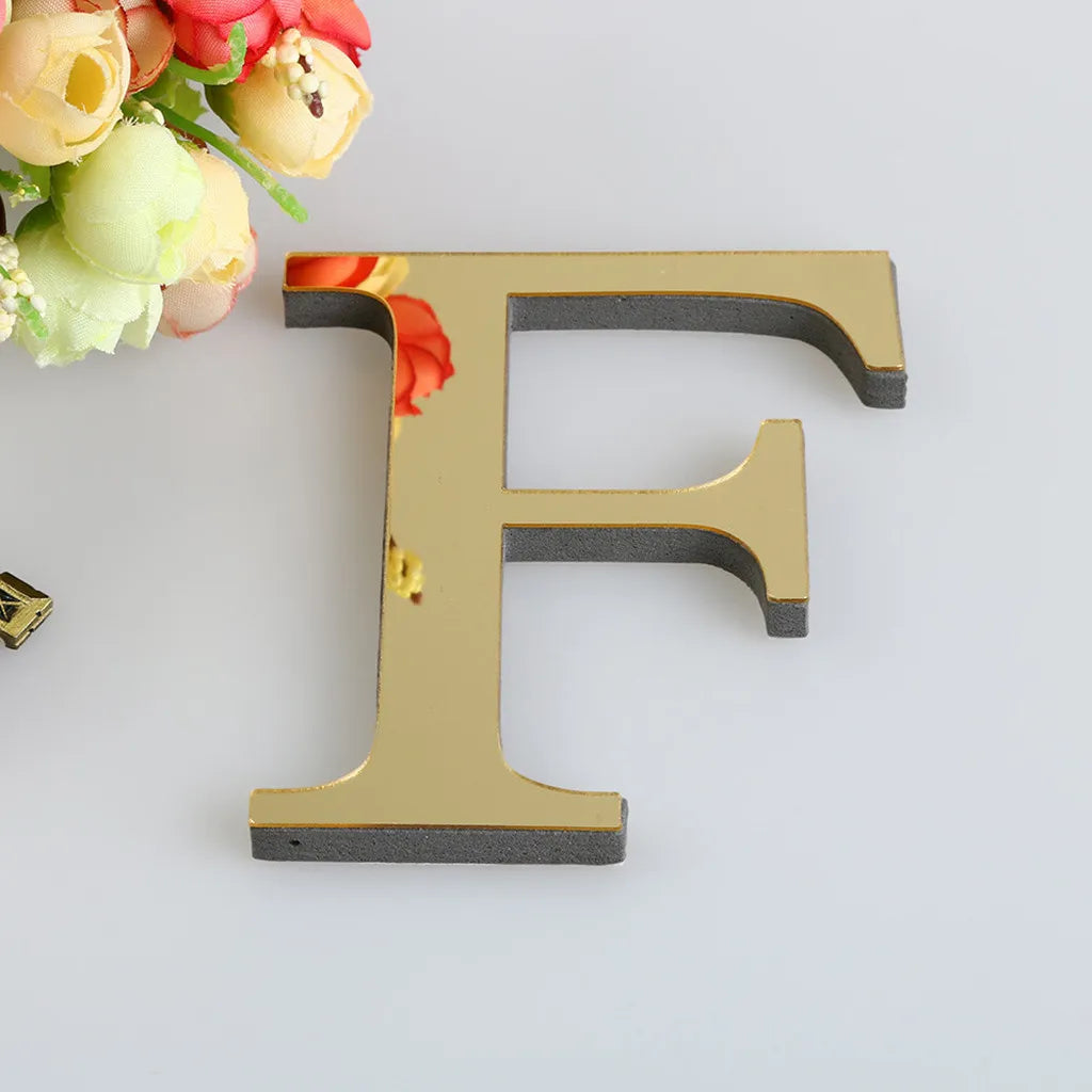 Gold English Letters Wall Stickers 20cm Acrylic Wall Art Alphabet Self-adhesive 3D Mirror+EVA Numbers Ornaments For Home Decor