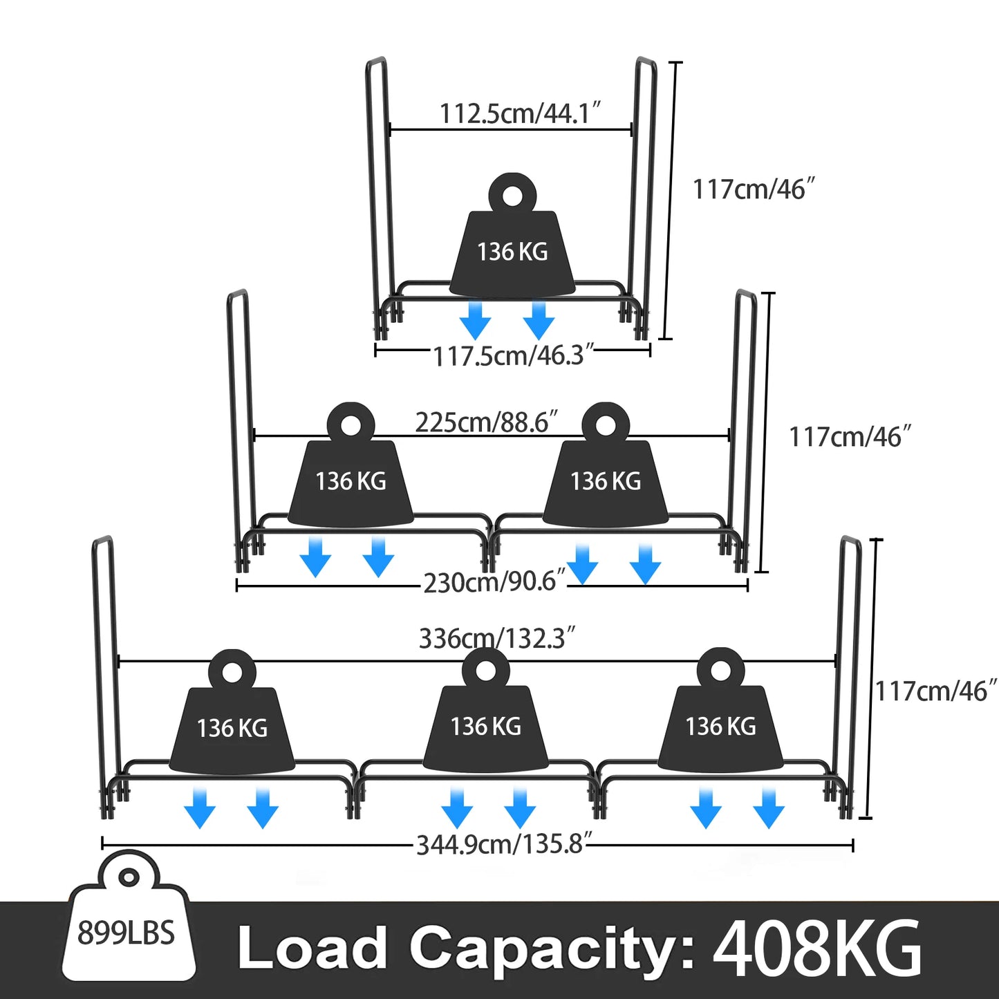 Heavy Duty Metal Wood Log Store, Outdoor Garden Firewood Log Rack, Stacking Storage Stand, 12ft Long