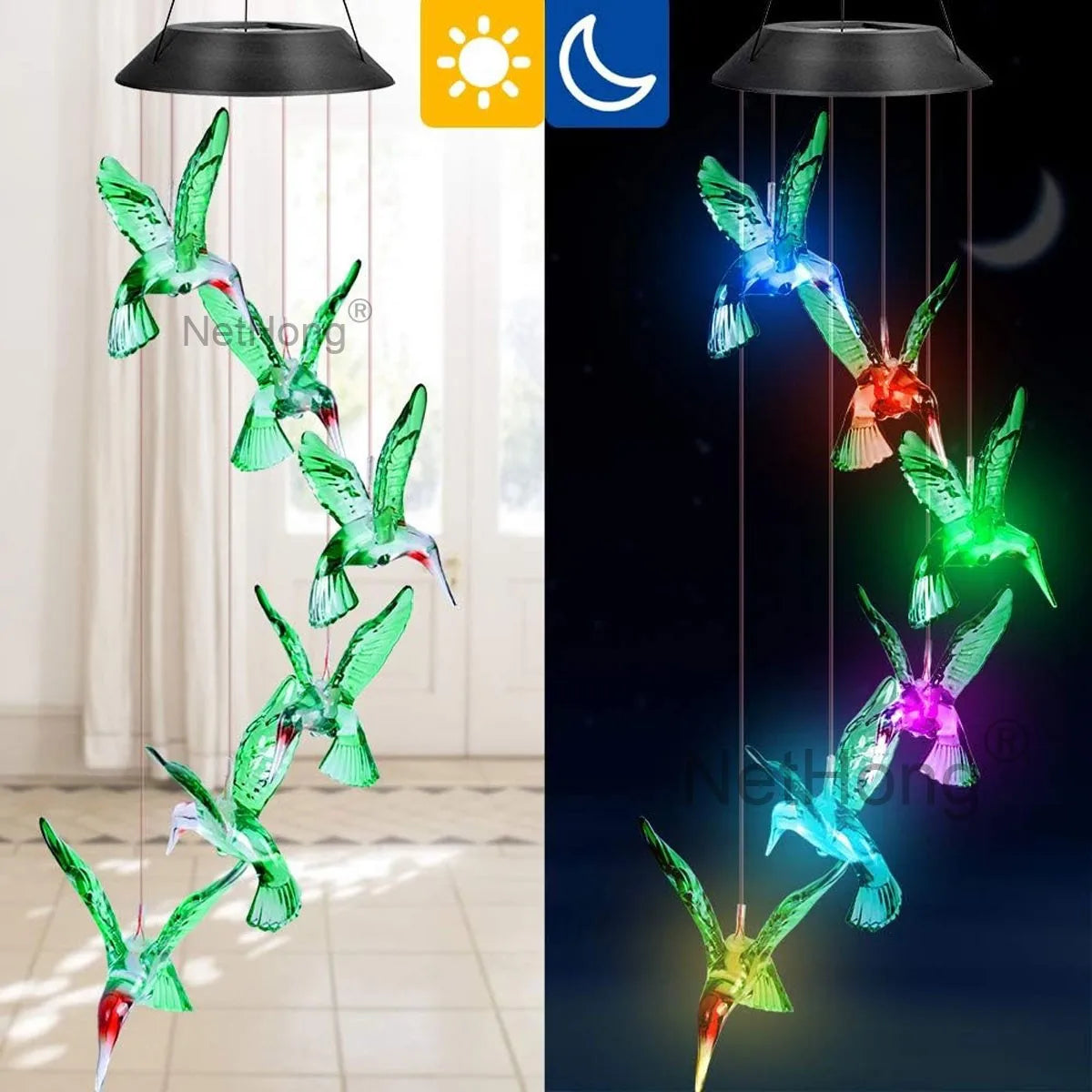 Outdoor Wind Chime Solar Power LED Decorative Light Hanging Colour Changing Lamp