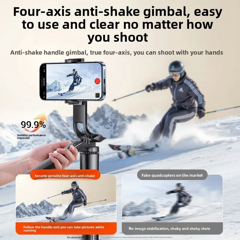 4-Axis Phone Selfie Stick Tripod 360° Anti-Shake 1.85m Extendable - 20m Bluetooth Remote for Vlog Live Streaming Travel